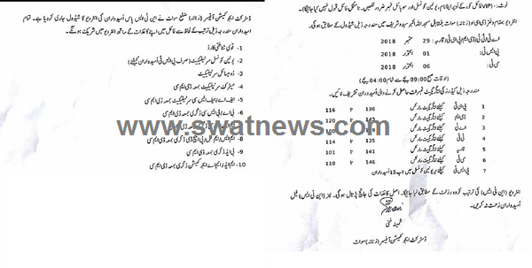 ڈسٹرکٹ ایجوکیشن افیسر ( مردانہ ) سوات کا این ٹی ایس پاس امیدواروں کیلئے انٹر ویو کا شیڈول جاری