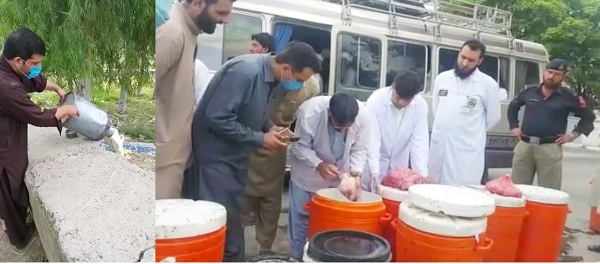 حلال فوڈ اتھارٹی کا لنڈاکے چیک پوسٹ پرکارروائی، 7 سوکلو گوشت اور 3سو کلو دودھ ناقص اشیاء ضائع
