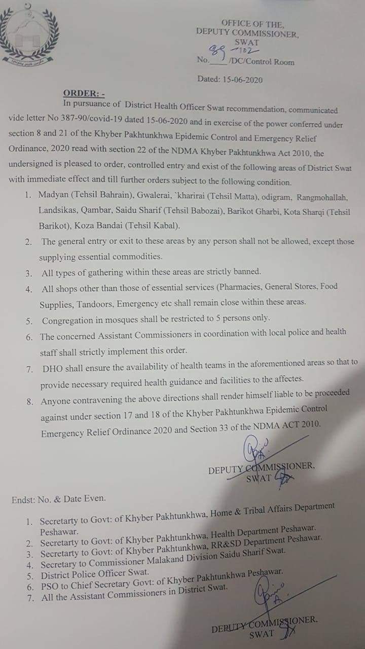 سوات میں کورونا خطرناک، 11 یونین کونسل بند ، لاک ڈاون سخت