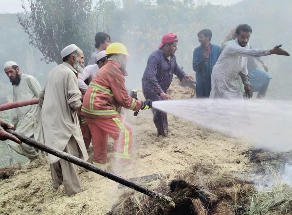 سوات، گھرکی چھت پر پڑی گھاس میں لگ گئی