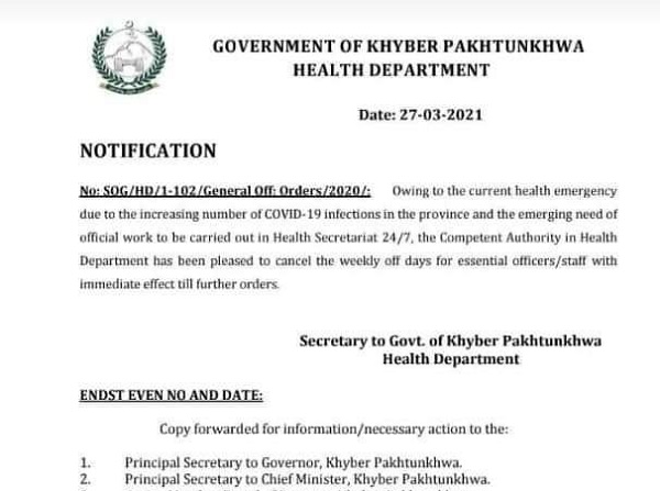 سوات،محکمہ صحت کے ملازمین کی ہفتہ اور اتوار کی چھٹی منسوخ