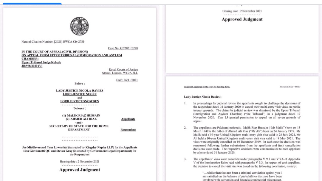 اباد:برطانوی عدالت نے ملک ریاض اور ان کے بیٹے کی دس سالہ ملٹی پل ویزہ بحال کرنے کی اپیل مسترد کر دی